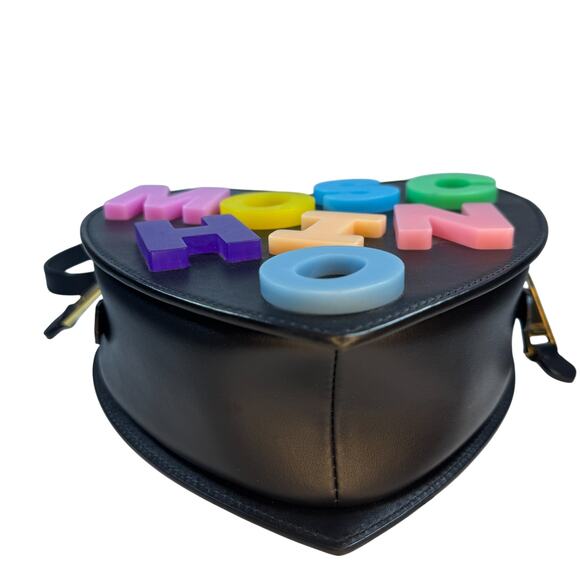 Moschino Heart Bag Leather Black Multicolored Crossbody Alphabet 90's Barbie - Picture 7 of 16